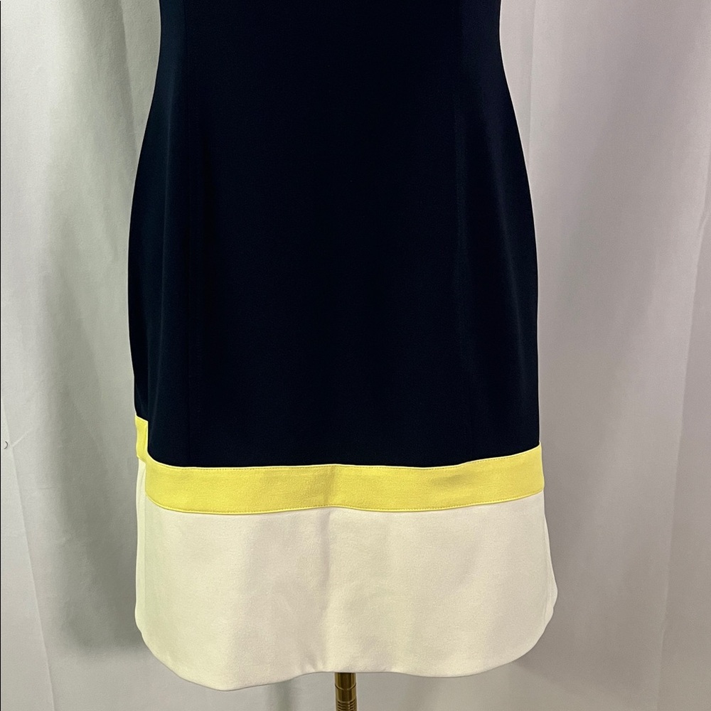 Tommy Hilfiger Navy Yellow & Beige Color Block Sleeveless Sheath Dress - Picture 7 of 16